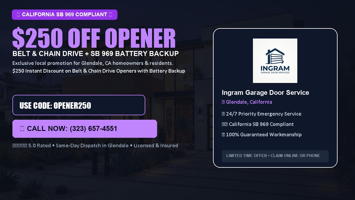 $250 OFF Smart Garage Door Opener Installation (Belt & Chain Drive with California SB 969 Battery Backup) in Glendale, CA