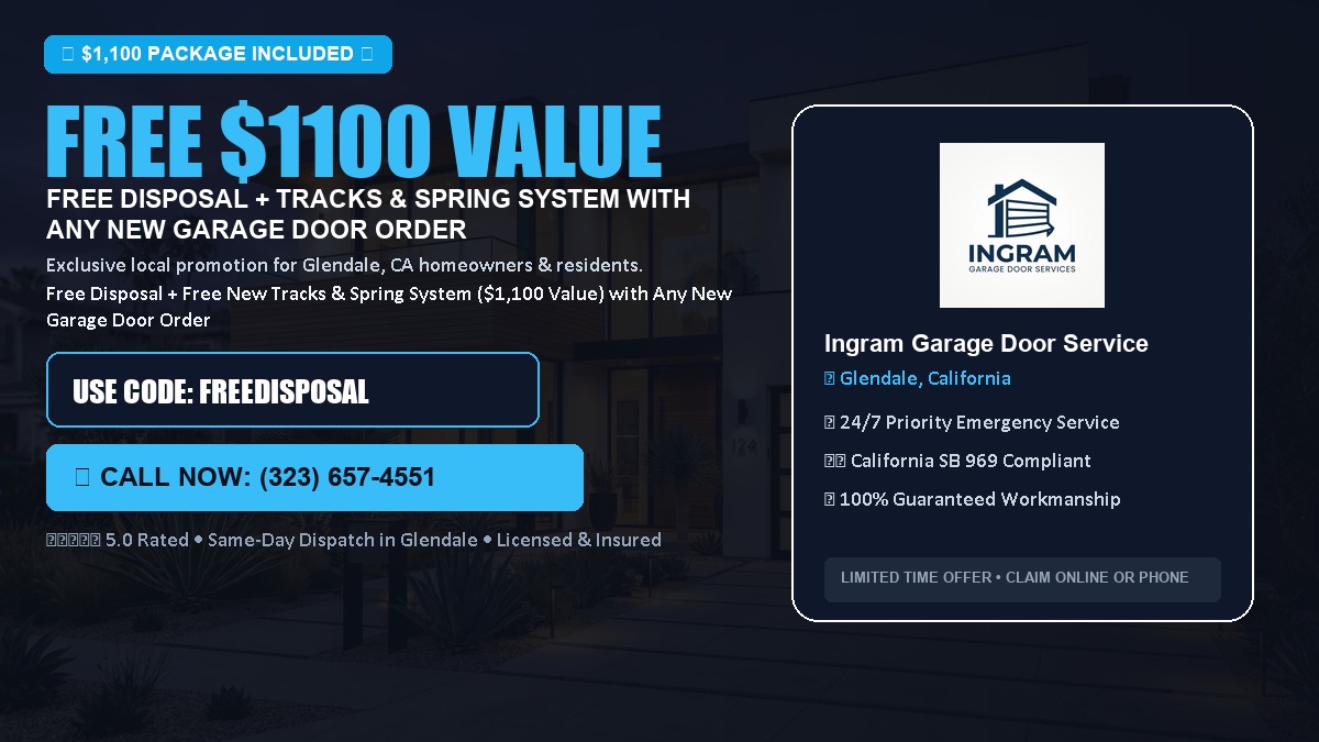 Free Disposal + Free New Tracks & Spring System with Any New Garage Door Order ($1100 Value) in Glendale, CA